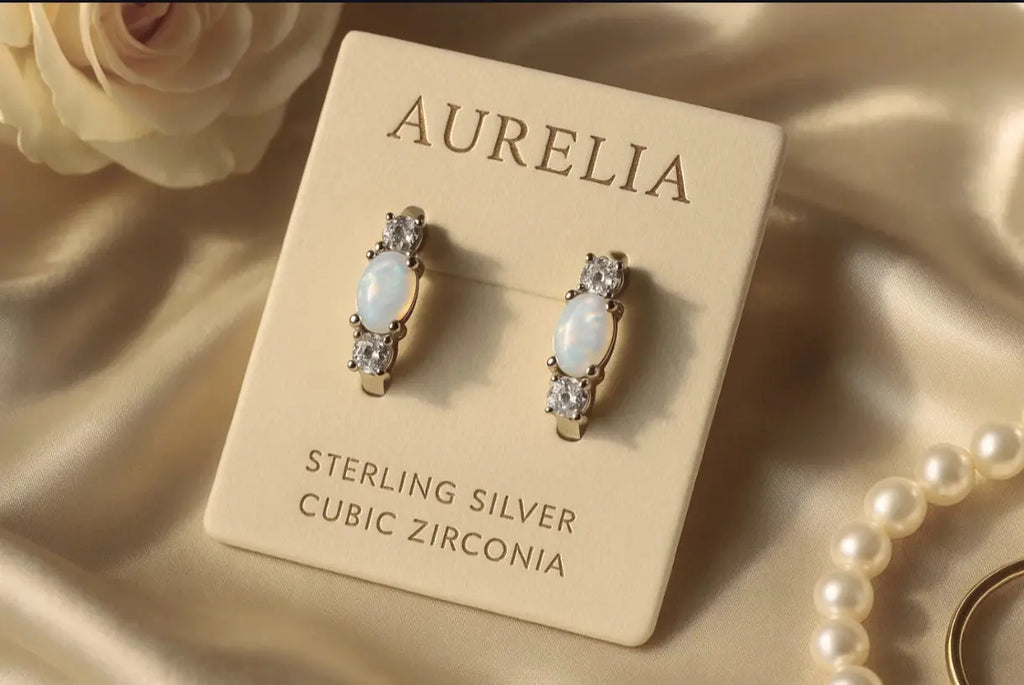 Ασημένια Σκουλαρίκια Κρίκοι 925 με Οπάλιο και Κυβική Ζιργκονία Aurelia The Golden One