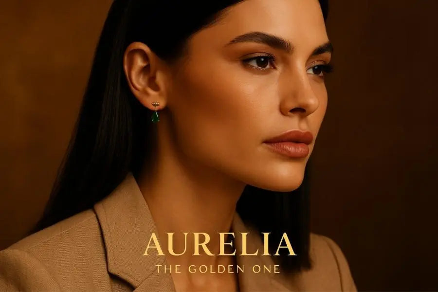 Σκουλαρίκια Καρφωτά Ατσάλινα με Σμαραγδένια Πέτρα και Διακοσμητική Μπάρα aurelia.thegoldenone