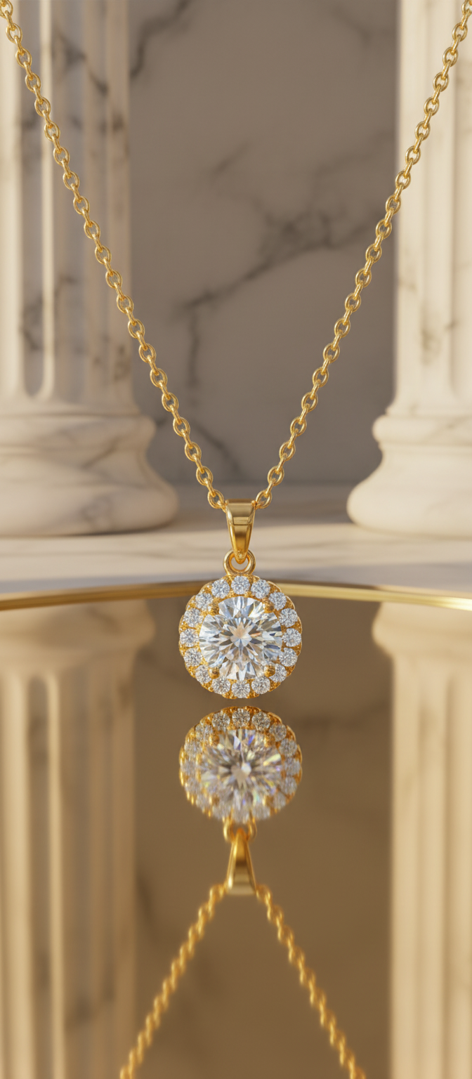 Ατσάλινο Κολιέ Halo με Κρύσταλλα - Διαχρονική Κομψότητα Aurelia The Golden One