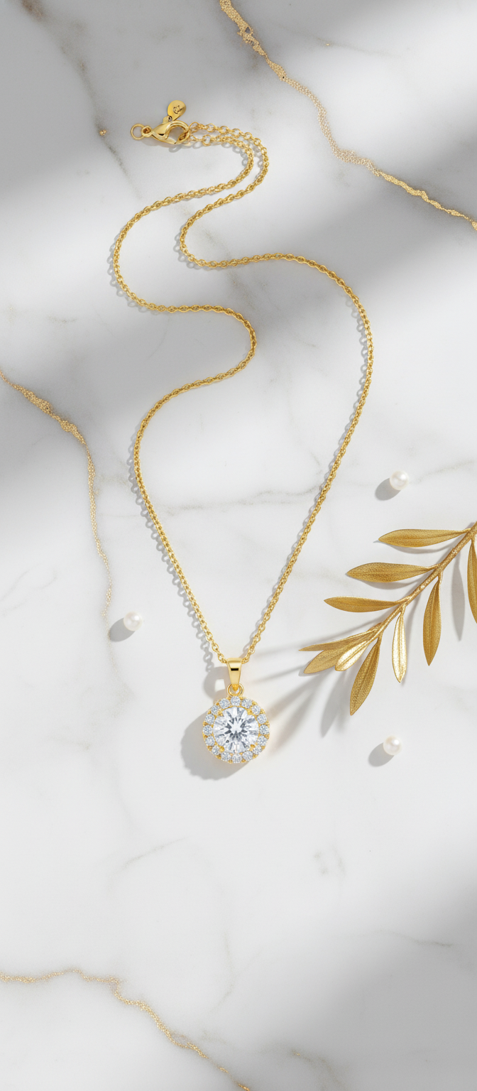 Ατσάλινο Κολιέ Halo με Κρύσταλλα - Διαχρονική Κομψότητα Aurelia The Golden One